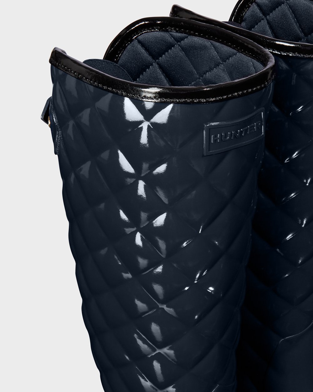 Hunter Høje Gummistøvler Dame Mørke Blå | Refined Adjustable Quilted Gloss | JZGBY-1892